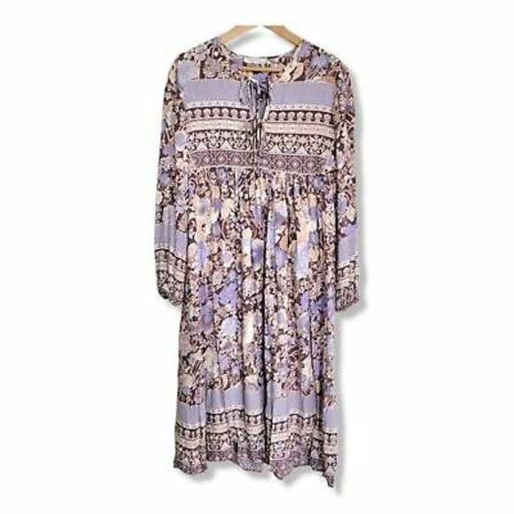 R.Vivmos Long Balloon Sleeve Boho Printed Midi Dress Size Medium peasant style - Picture 8 of 11